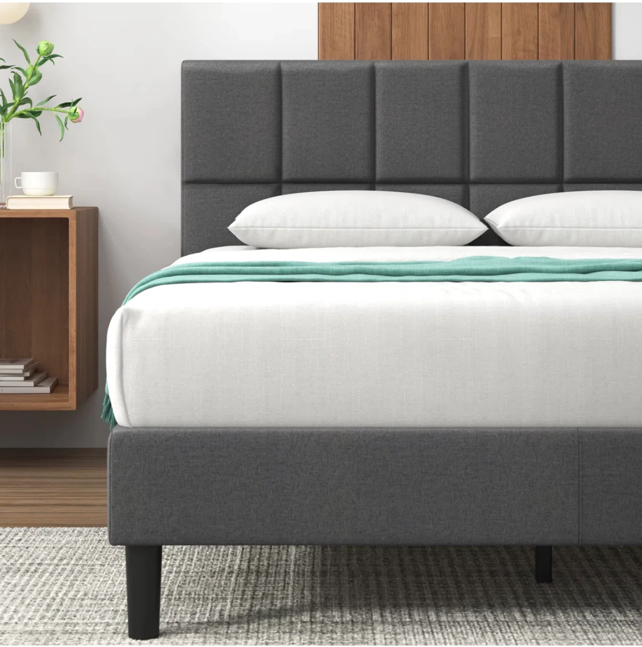 Gray Upholstered Bed Frame
