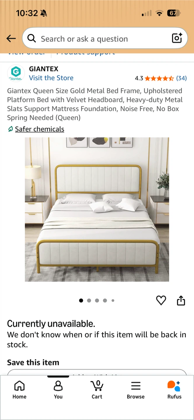 Queen Size Gold Metal Bed Frame - photo 3