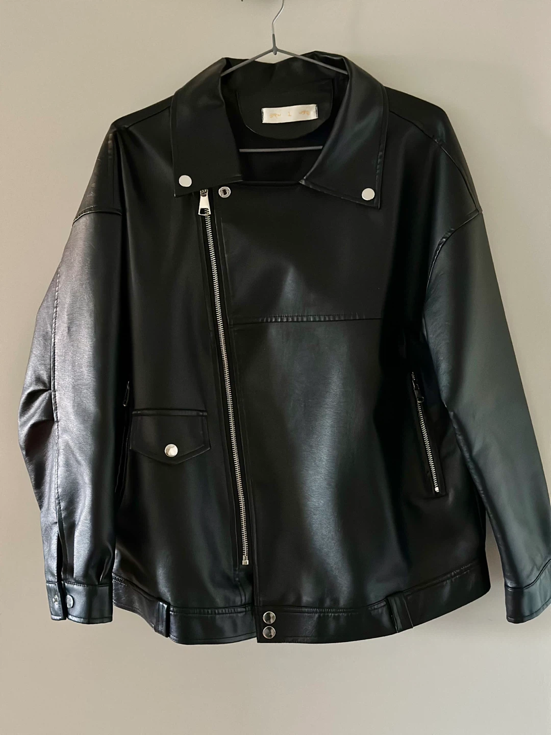 Black Faux Leather Biker Jacket - photo 2