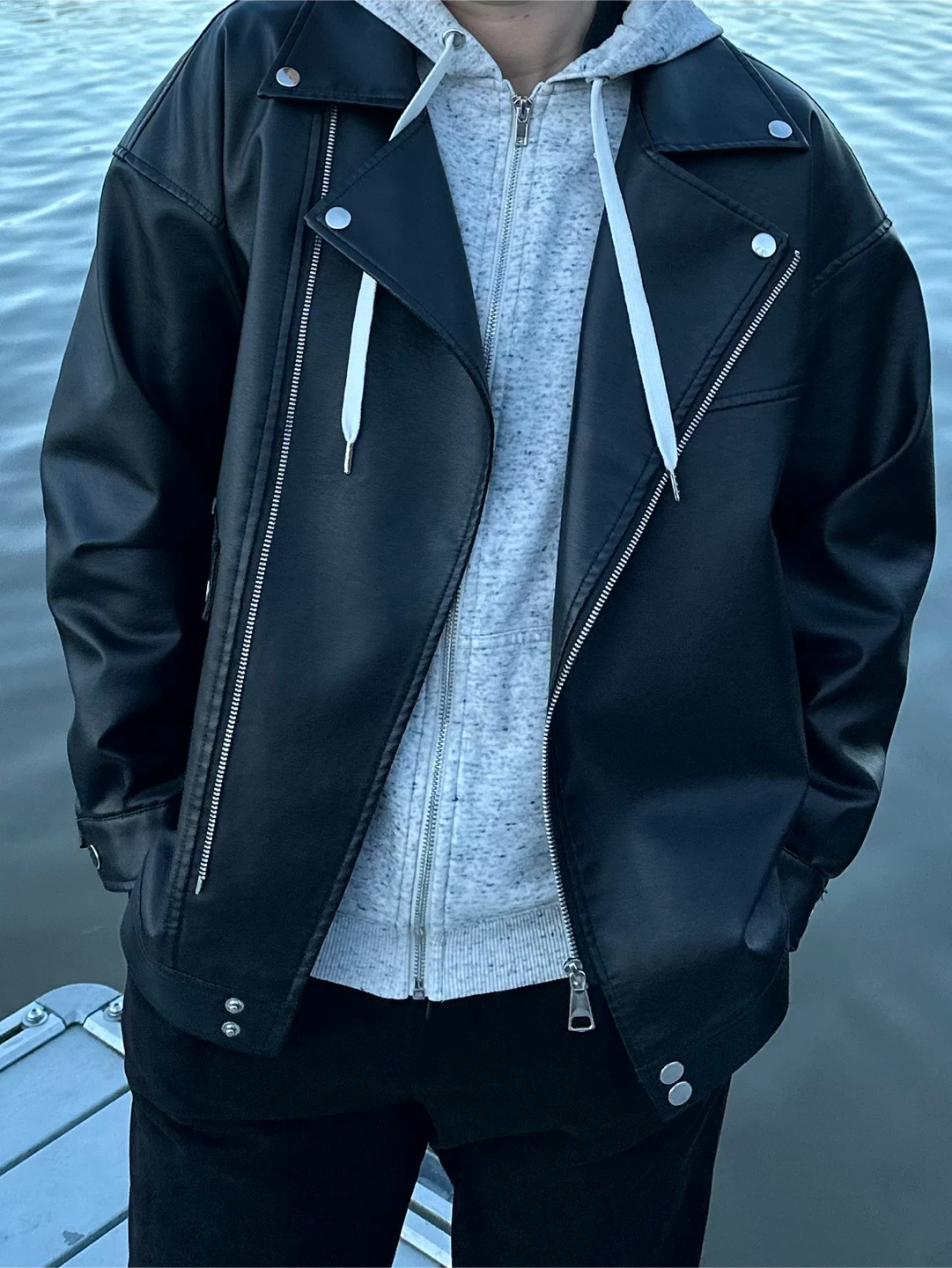 Black Faux Leather Biker Jacket - photo 4