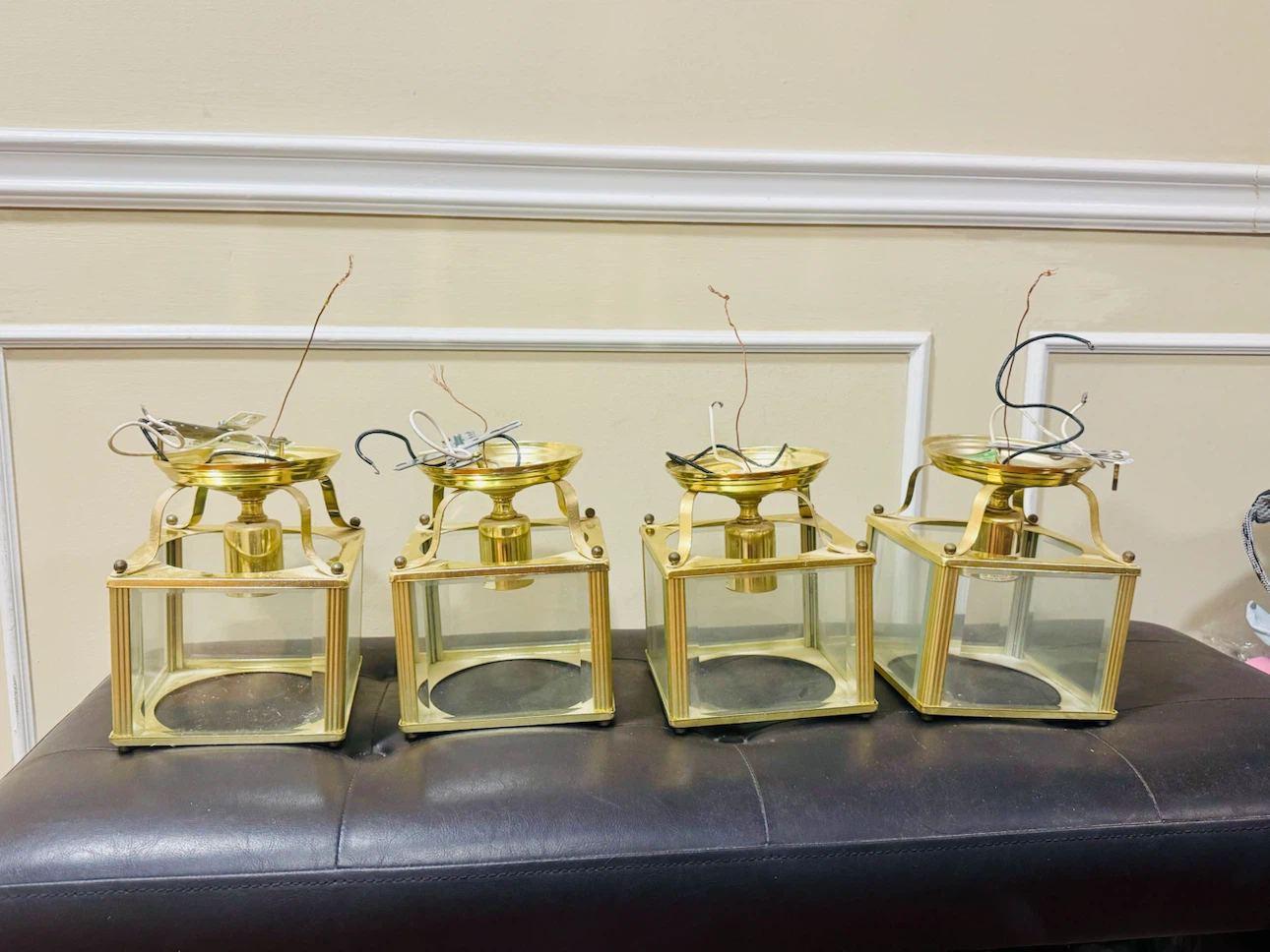 Set of 4 Brass and Glass Ceiling Flush Mount Lights - photo 3
