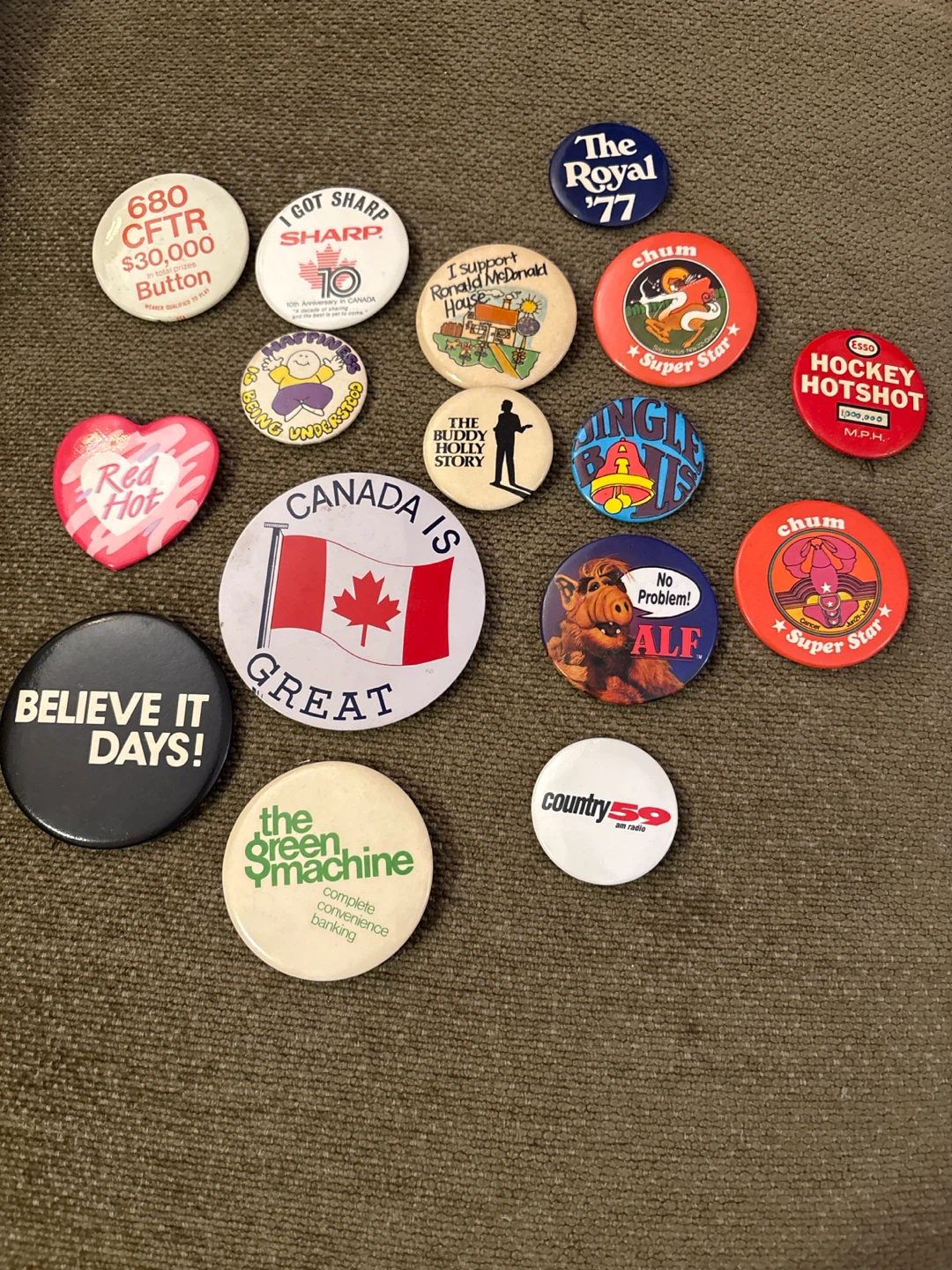 Collection of 16 Vintage Pinback Buttons