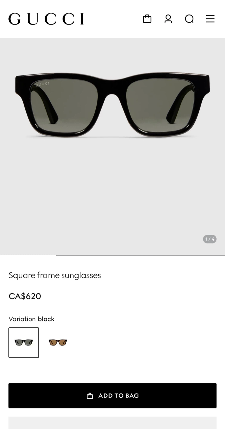 Authentic Gucci Square Frame Sunglasses