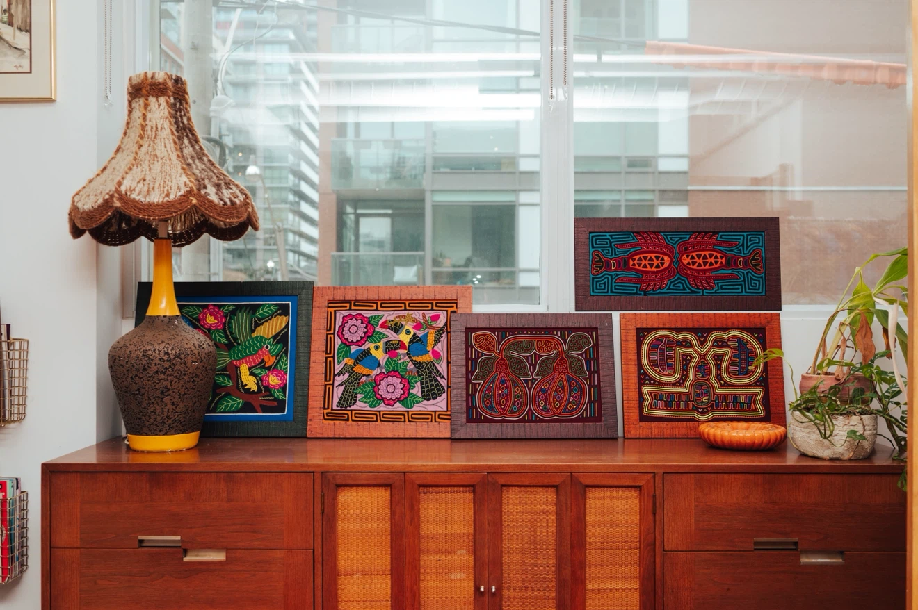 Vintage Panama Textile Art Collection, framed