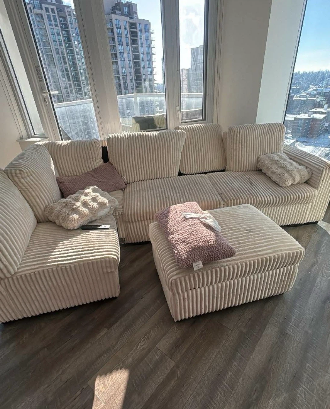 Cream Corduroy Sectional Sofa