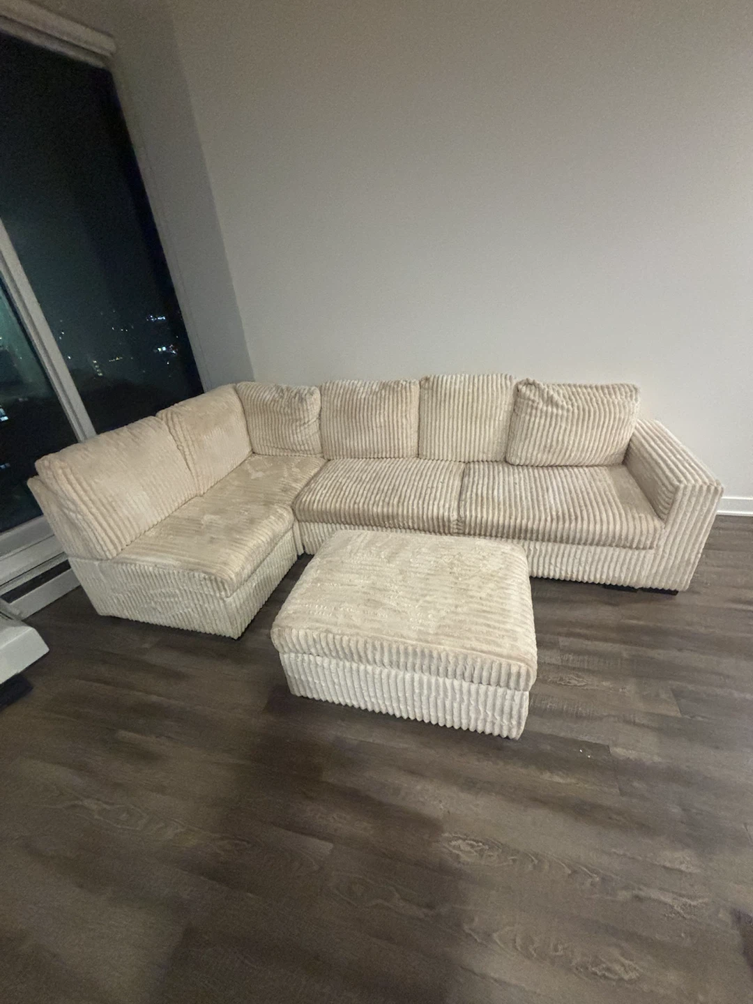 Cream Corduroy Sectional Sofa - photo 2