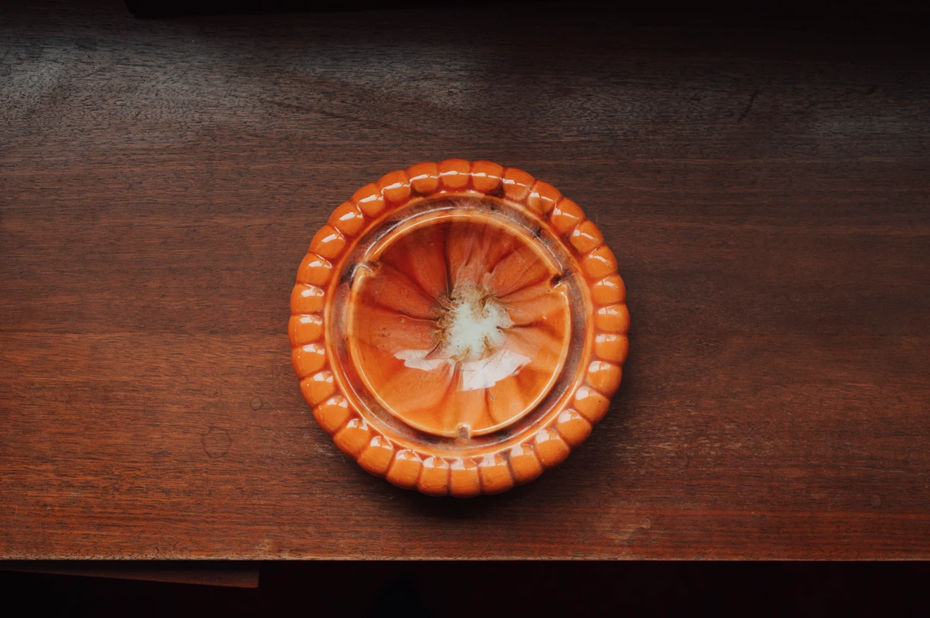 Vintage Orange Ceramic Ashtray / Catchall — 7”