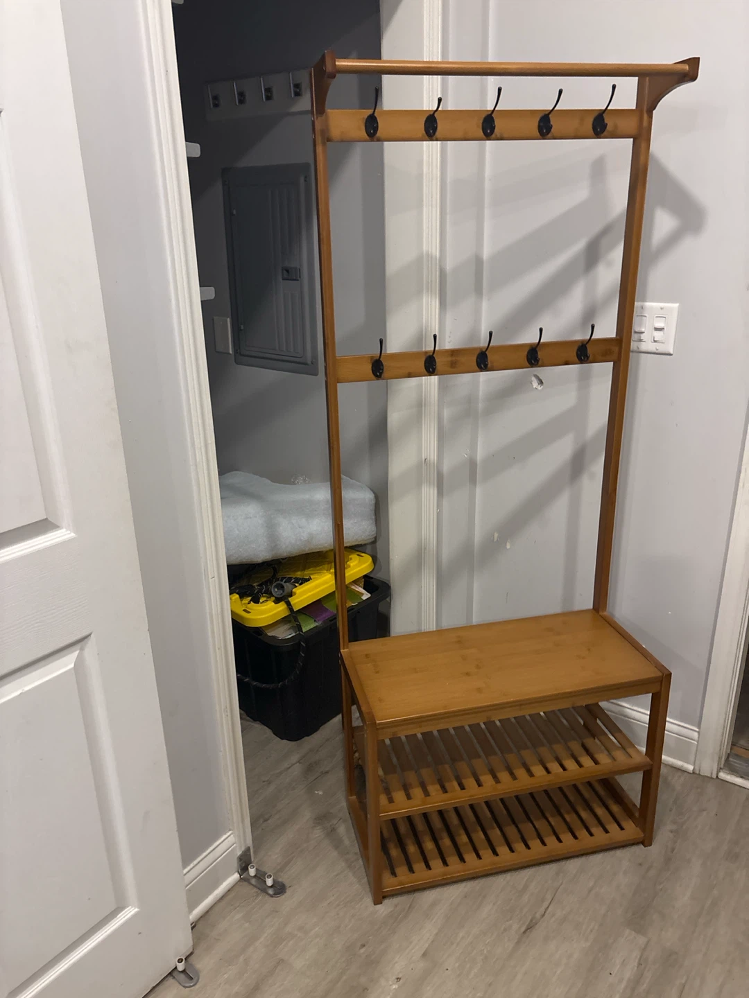 Bamboo Coat Rack with Shoe Bench