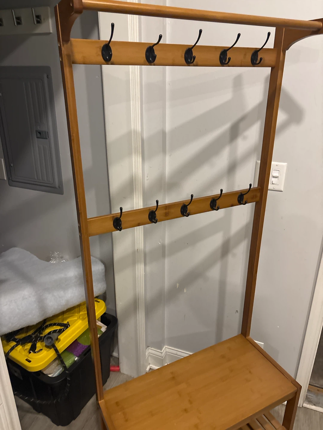 Bamboo Coat Rack with Shoe Bench - photo 3