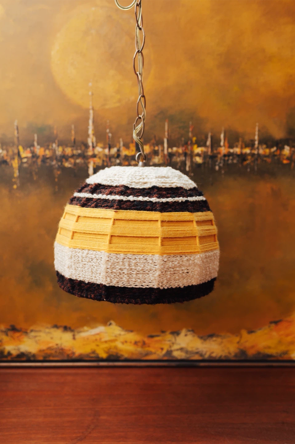Vintage 1970s Woven Pendant Light