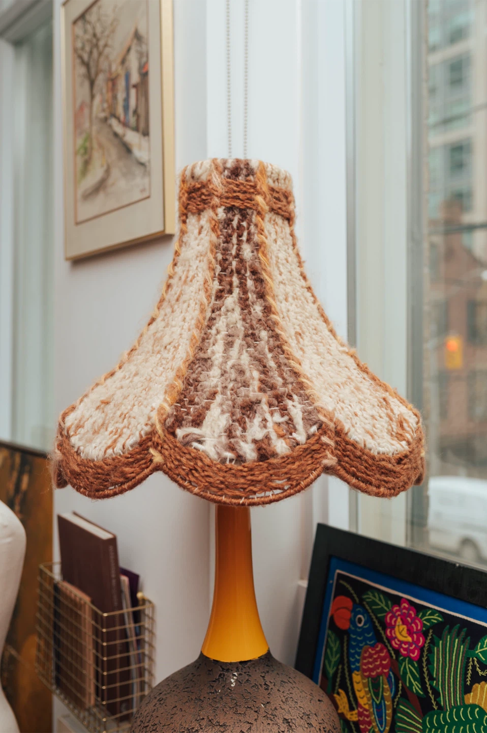Vintage 1970s Textured Ceramic Table Lamp + Handwoven Shade - photo 3