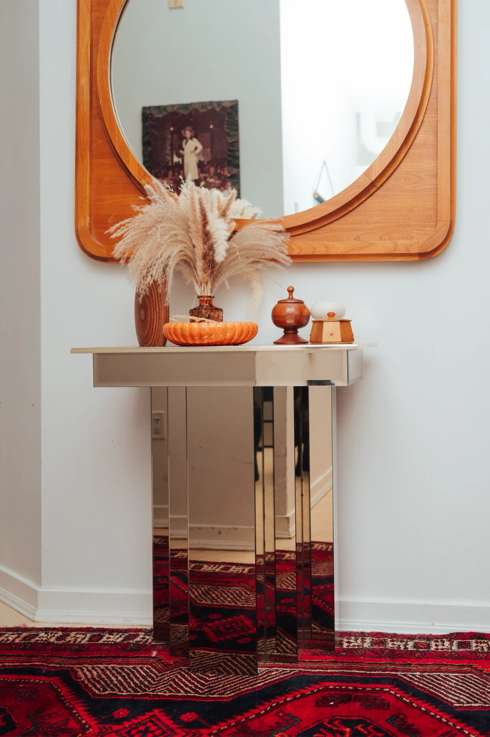 Vintage 1970s Smoked Mirror Console Table