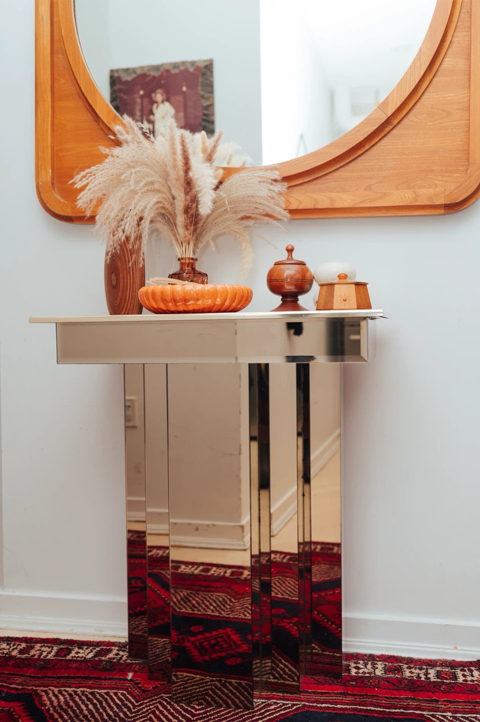 Vintage 1970s Smoked Mirror Console Table - photo 3