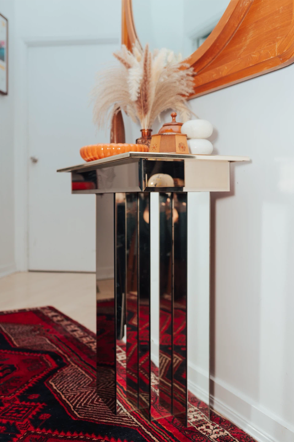 Vintage 1970s Smoked Mirror Console Table - photo 5