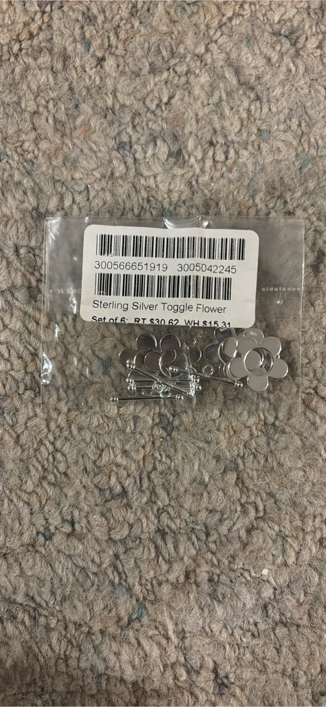 Set of 6 Sterling Silver Toggle Flowers