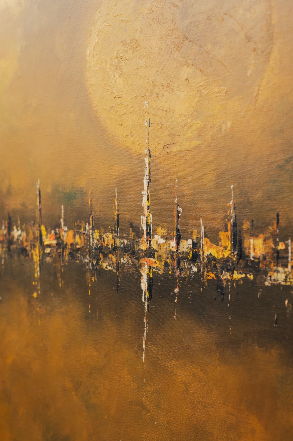 Large Vintage Abstract Cityscape Painting, signed - 49”x36” - photo 5