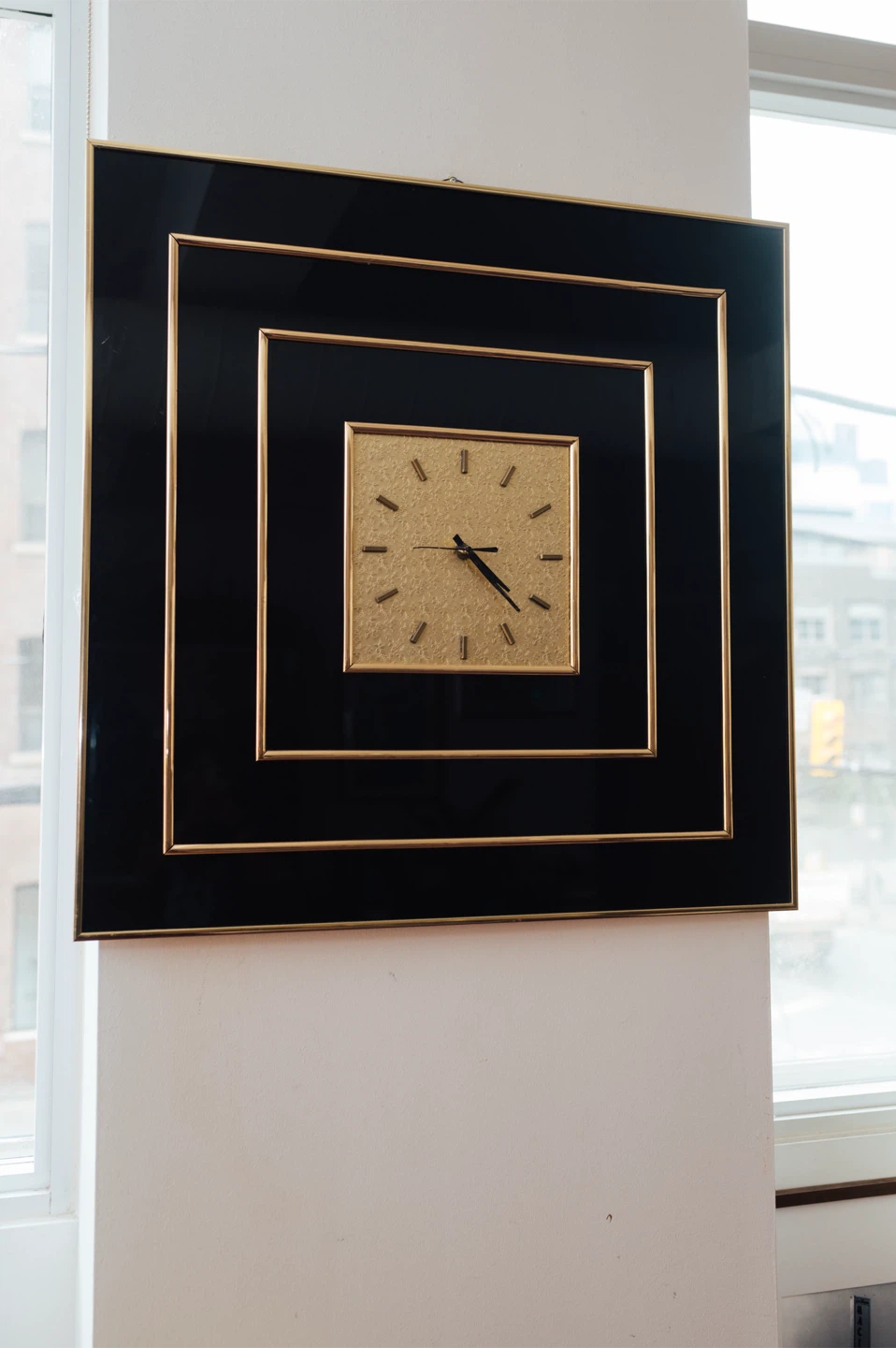 Large 1970s Hollywood Regency Op Art Wall Clock — Black + Gold