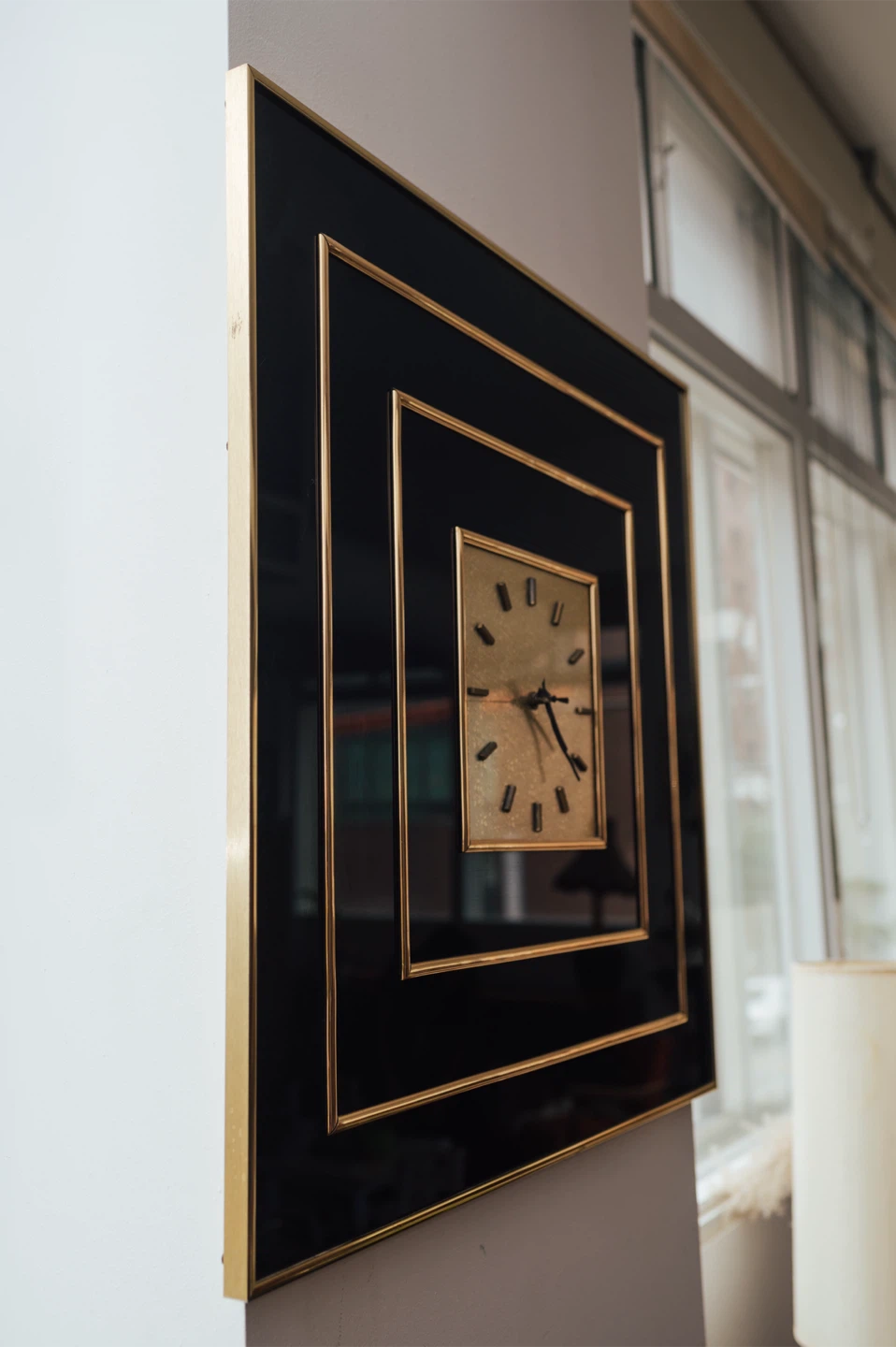 Large 1970s Hollywood Regency Op Art Wall Clock — Black + Gold - photo 3