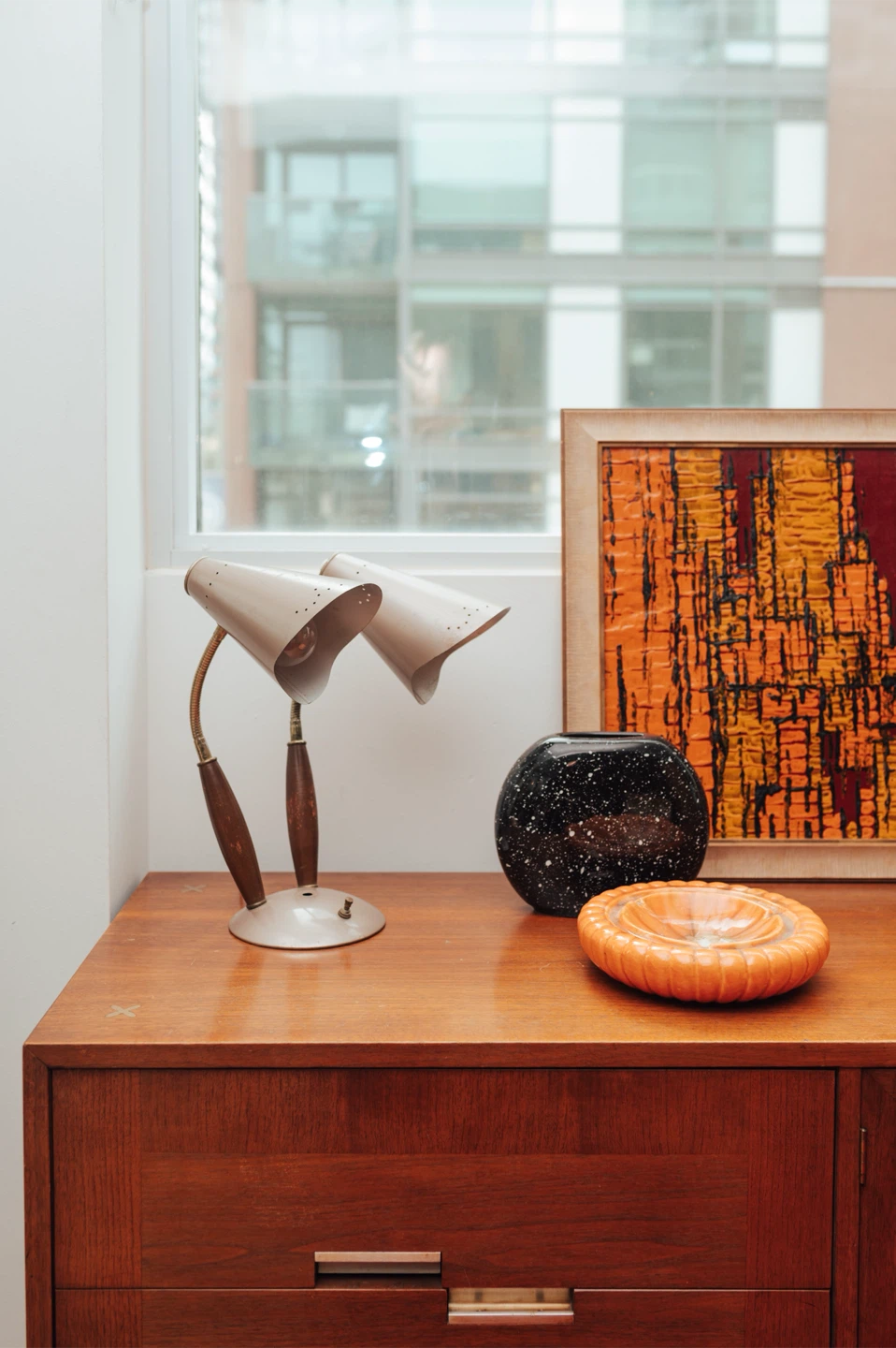 Vintage Mid-Century Double Gooseneck Table Lamp — Wood + Metal - photo 4