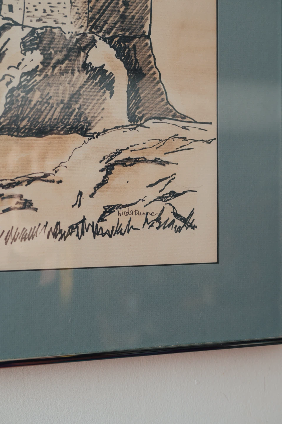 Vintage Framed Architectural Castle Drawing — Signed, 21” × 21” - photo 2