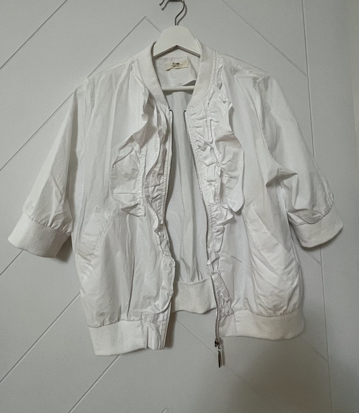 Free People White Ruffled Bomber Light Jacket - photo 2