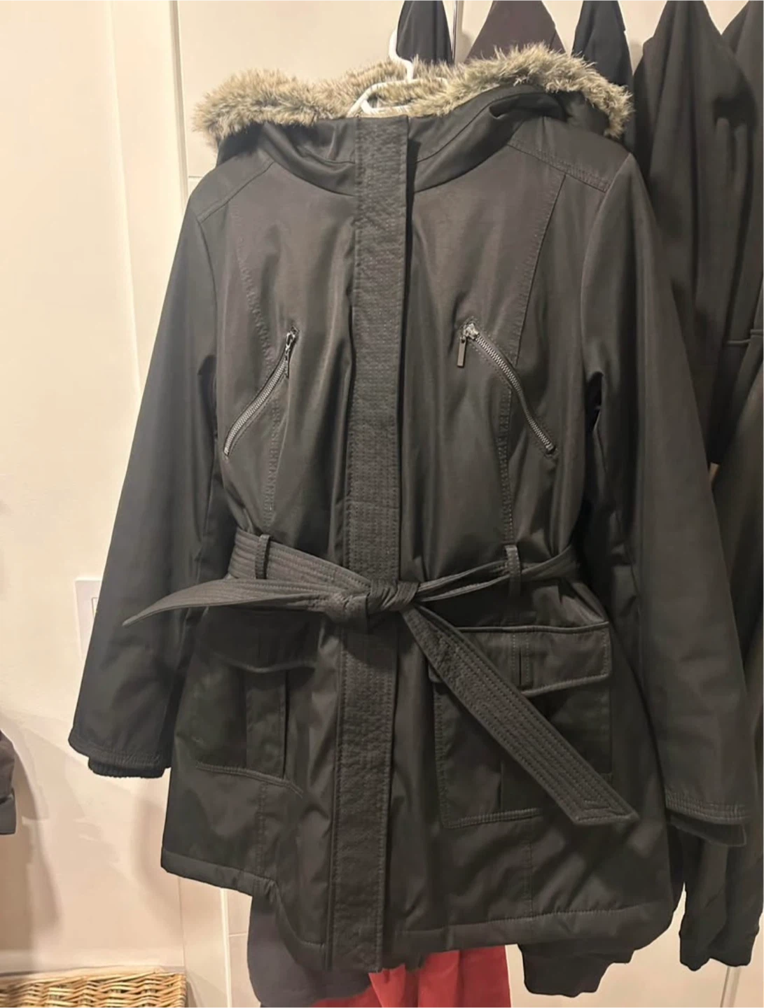 Black Winter Parka with Faux Fur Hood - photo 2