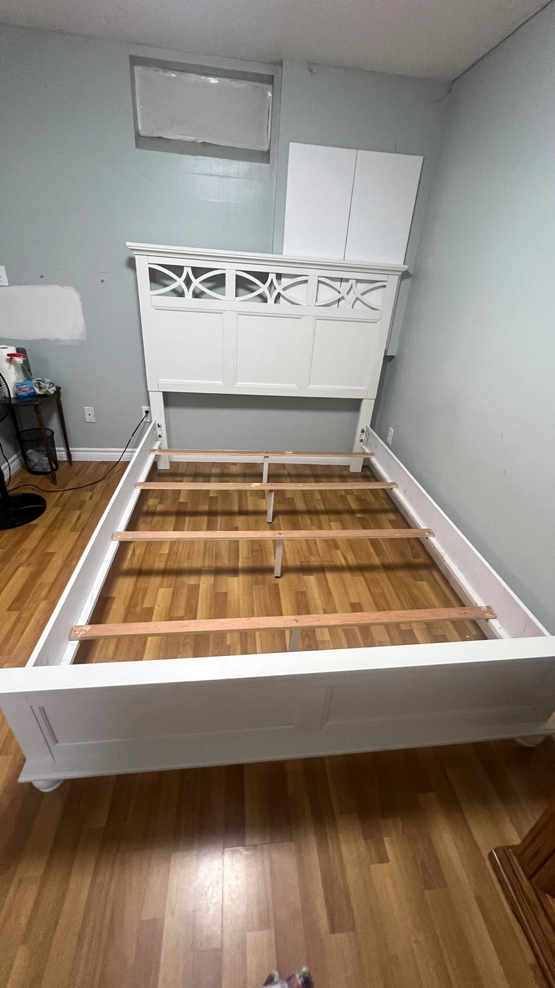 White Wooden Queen Size Bed Frame with box spring