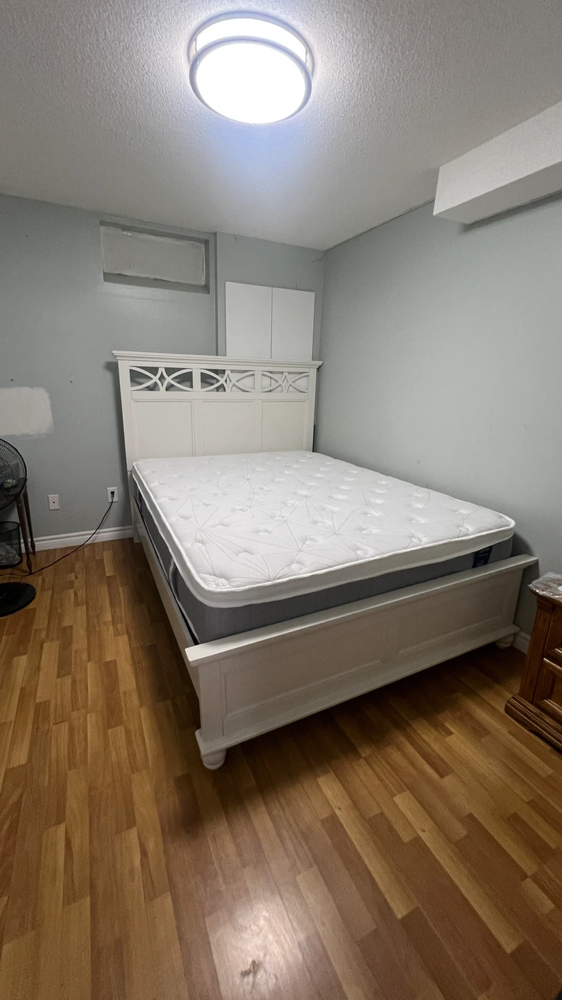 White Wooden Queen Size Bed Frame with box spring - photo 2