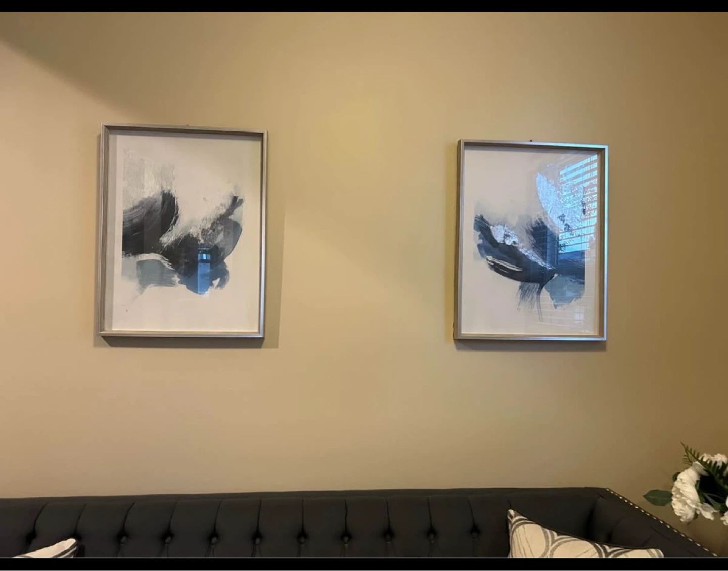 Set of Two Abstract Blue and Silver Wall Art