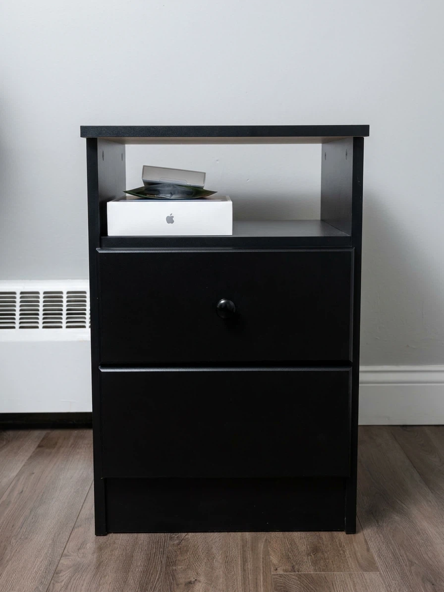 Black Nightstand with Two Drawers