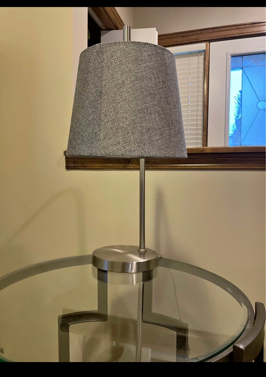 Modern Brushed Nickel Table Lamp with Grey Shade