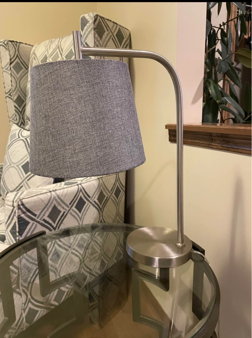 Modern Brushed Nickel Table Lamp with Grey Shade - photo 2