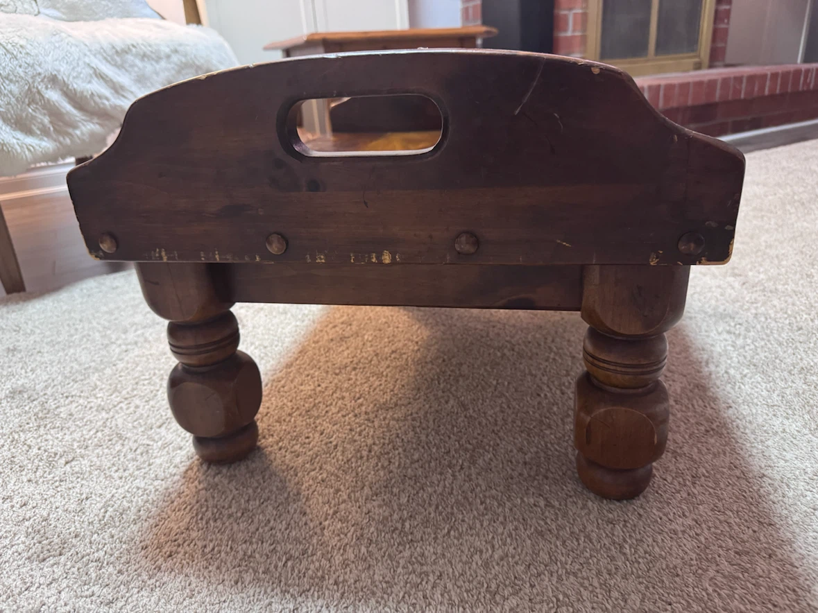 Vintage Wooden Footstool with Faux Fur Cushion - photo 2