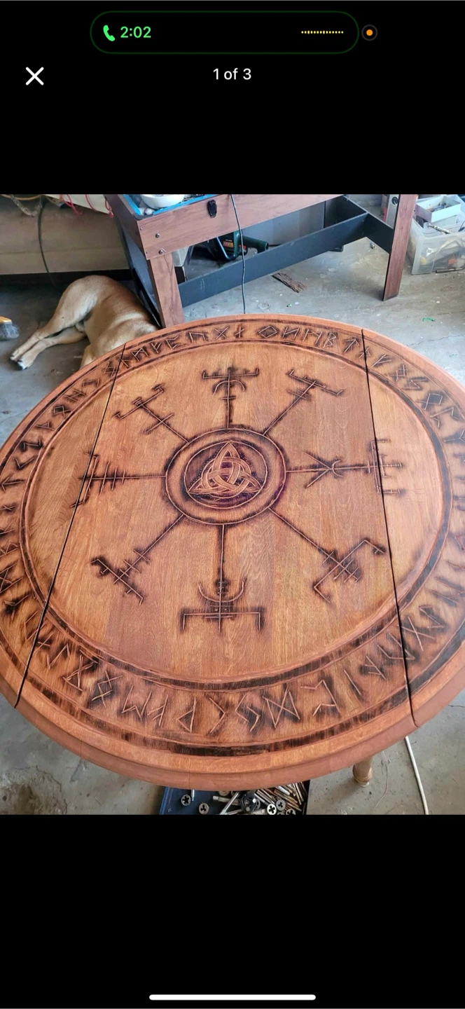 Custom Wood Burned Celtic Round Table
