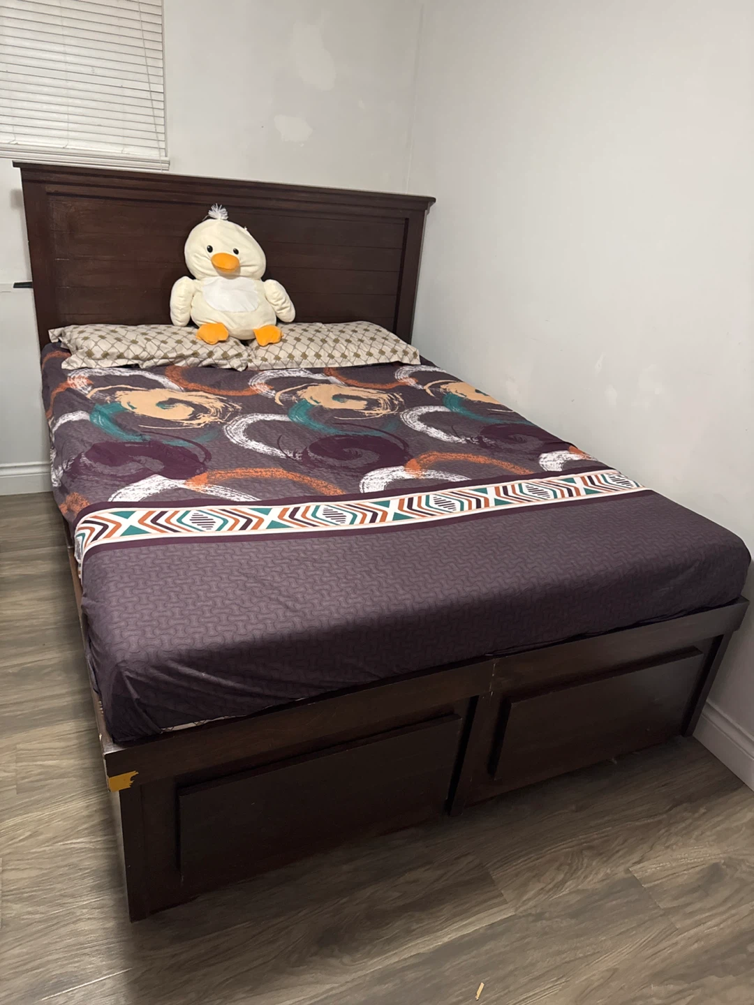 Dark Brown Wooden Bed Frame with Storage queen size