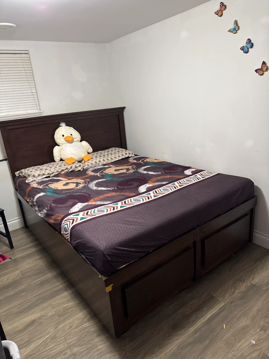 Dark Brown Wooden Bed Frame with Storage queen size - photo 4