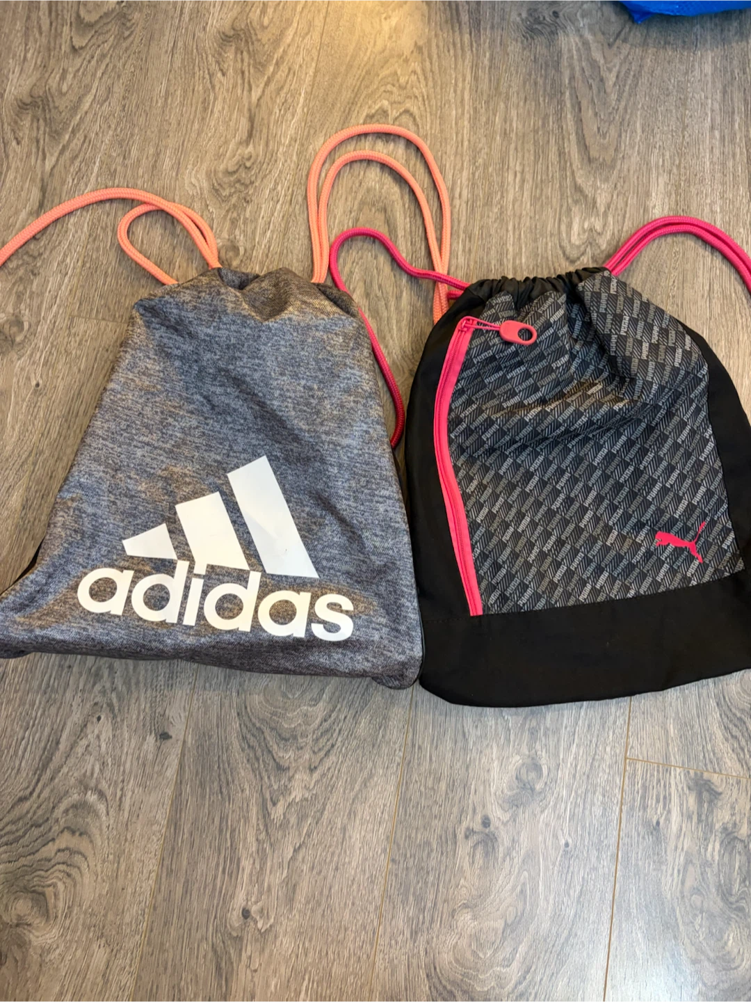 Adidas and Puma drawstring bags
