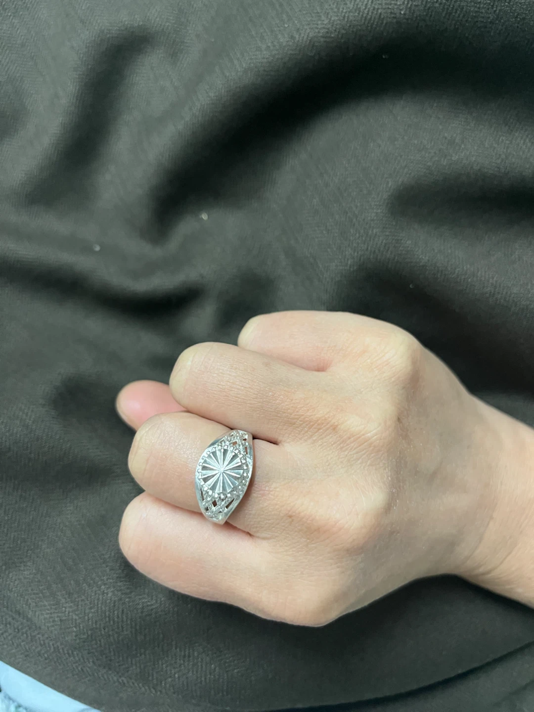Silver-toned patterned ring