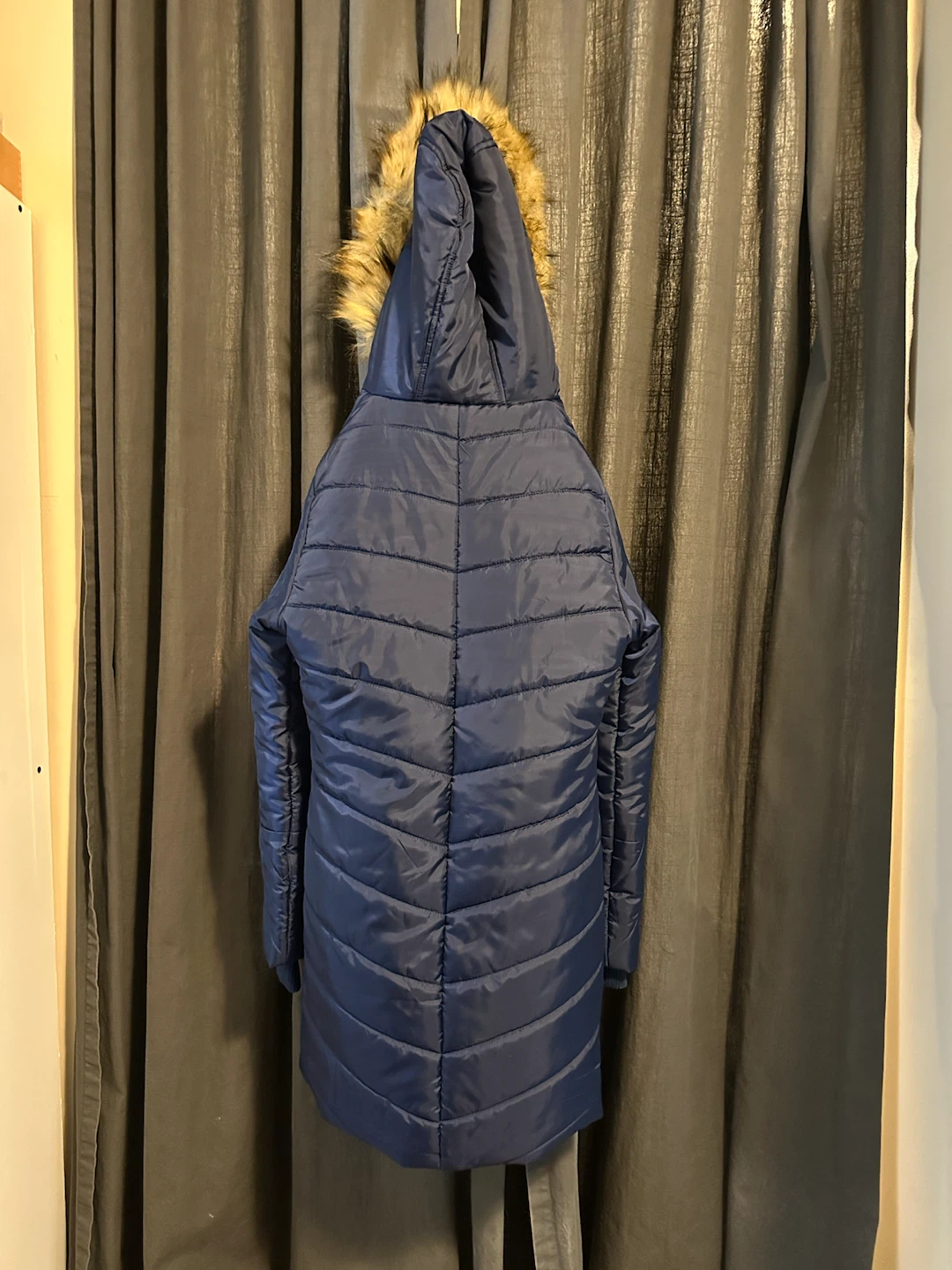 Blue Maternity Winter Parka with Faux Fur Hood ladies XS