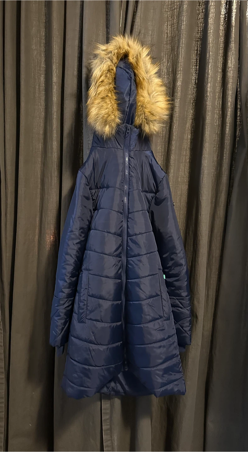 Blue Maternity Winter Parka with Faux Fur Hood ladies XS - photo 2