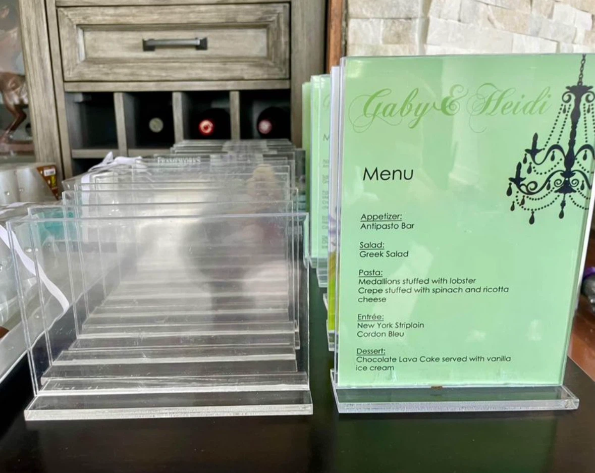 Clear Acrylic Table Menu Holders and candle sets - party - decor