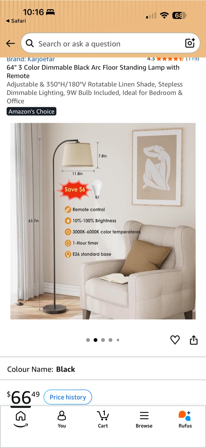 Karjoefar 64-inch Black Arc Floor Lamp - photo 5