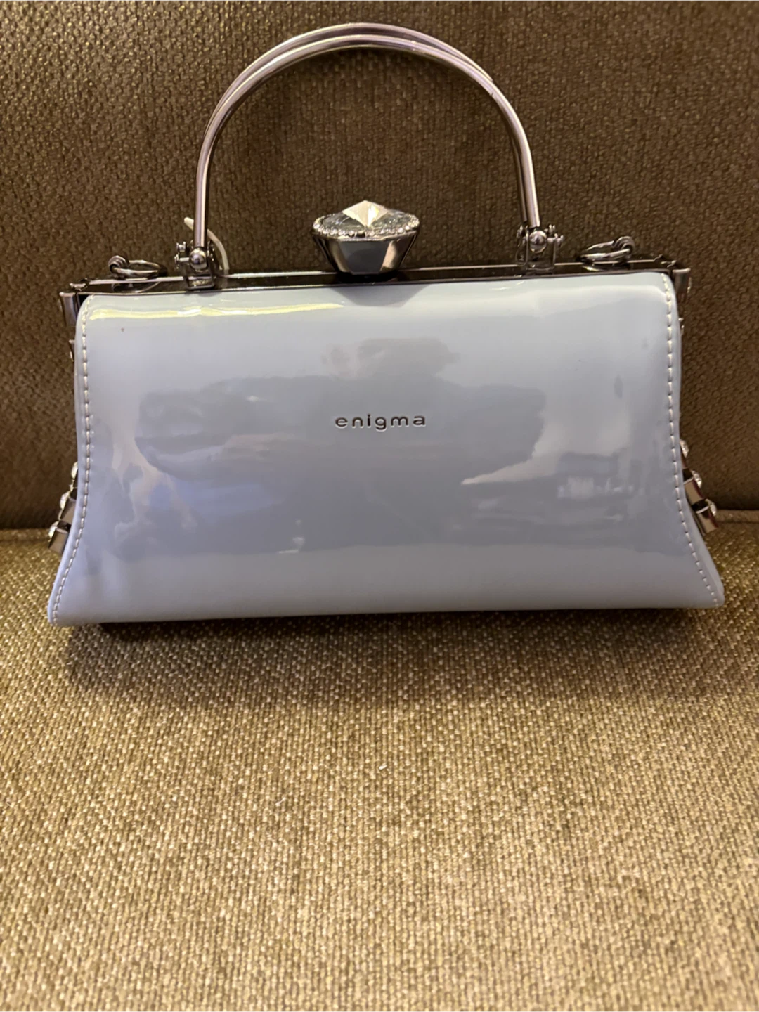 Enigma Patent Handbag with Crystal Accents