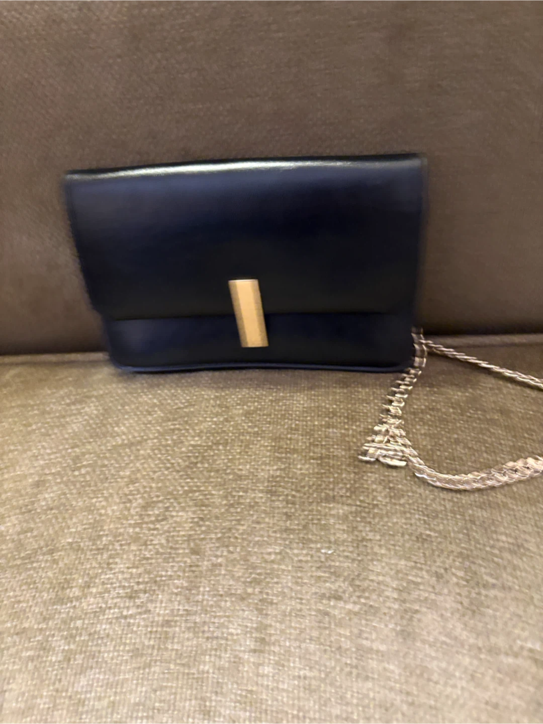 Black Leather Clutch with Chain Strap