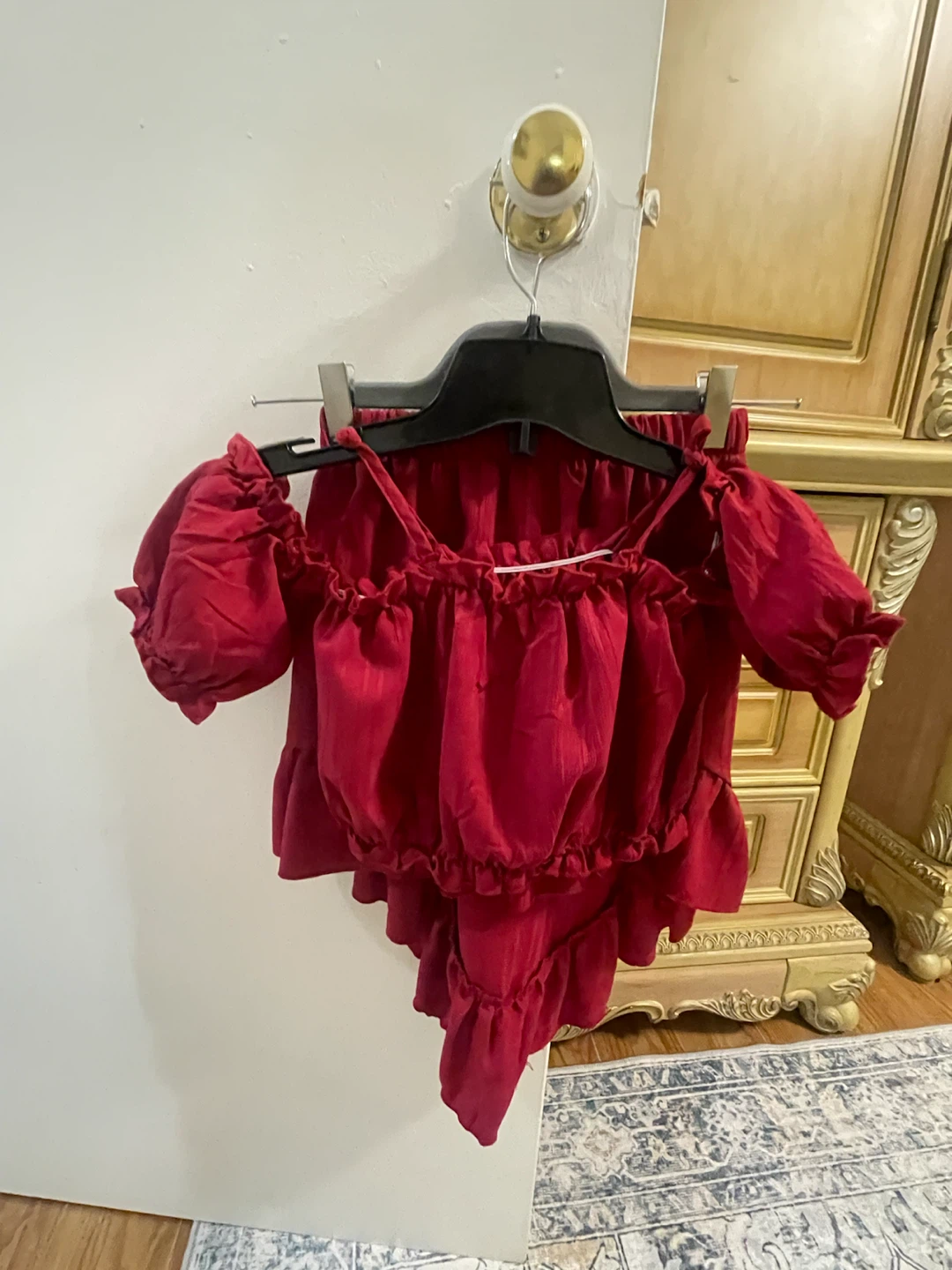 Red Off-Shoulder Two-Piece Set