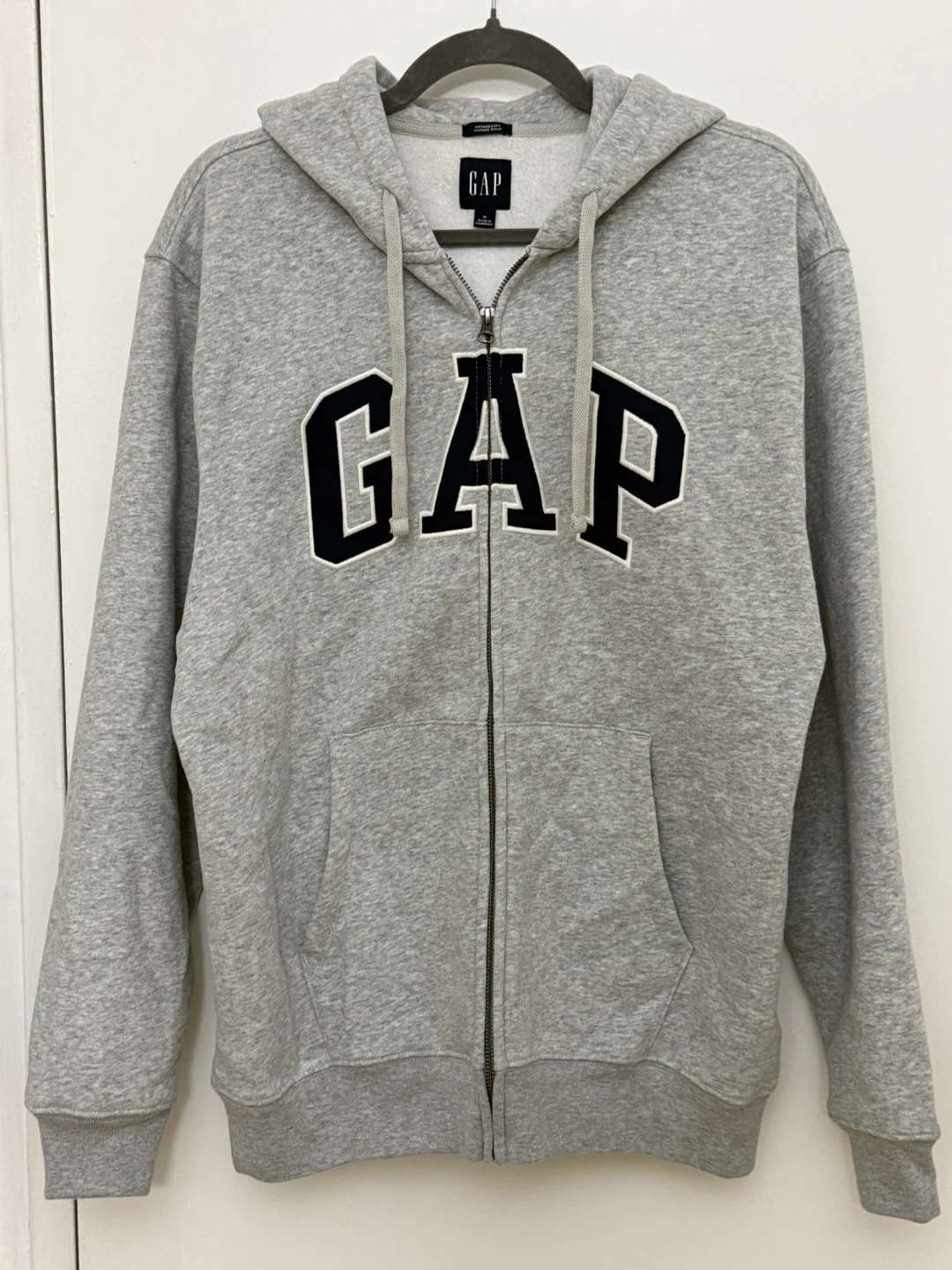 Gap Men's Grey Zip-Up Hoodie Blue Logo Size M