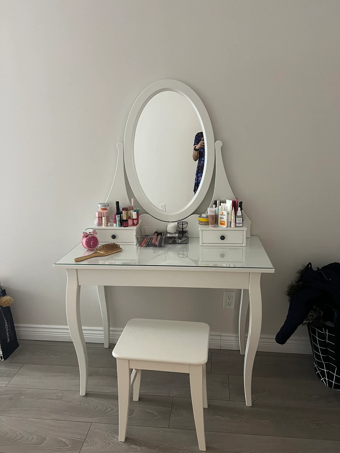 White Vanity Table with Mirror and Stool IKEA