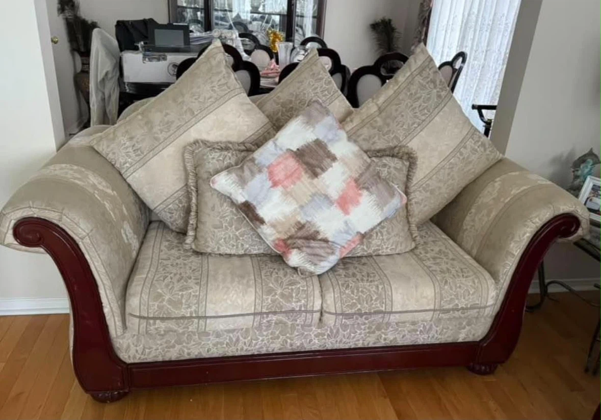Beige Patterned Sofa and Matching Chaise Lounge Set