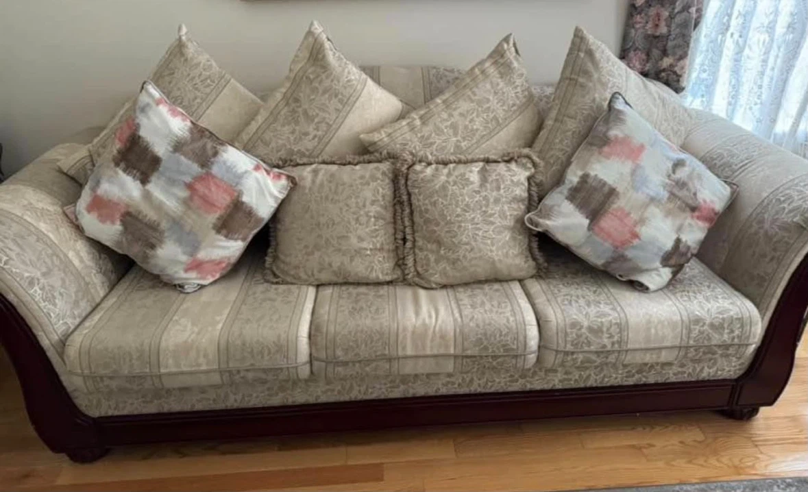 Beige Patterned Sofa and Matching Chaise Lounge Set - photo 2