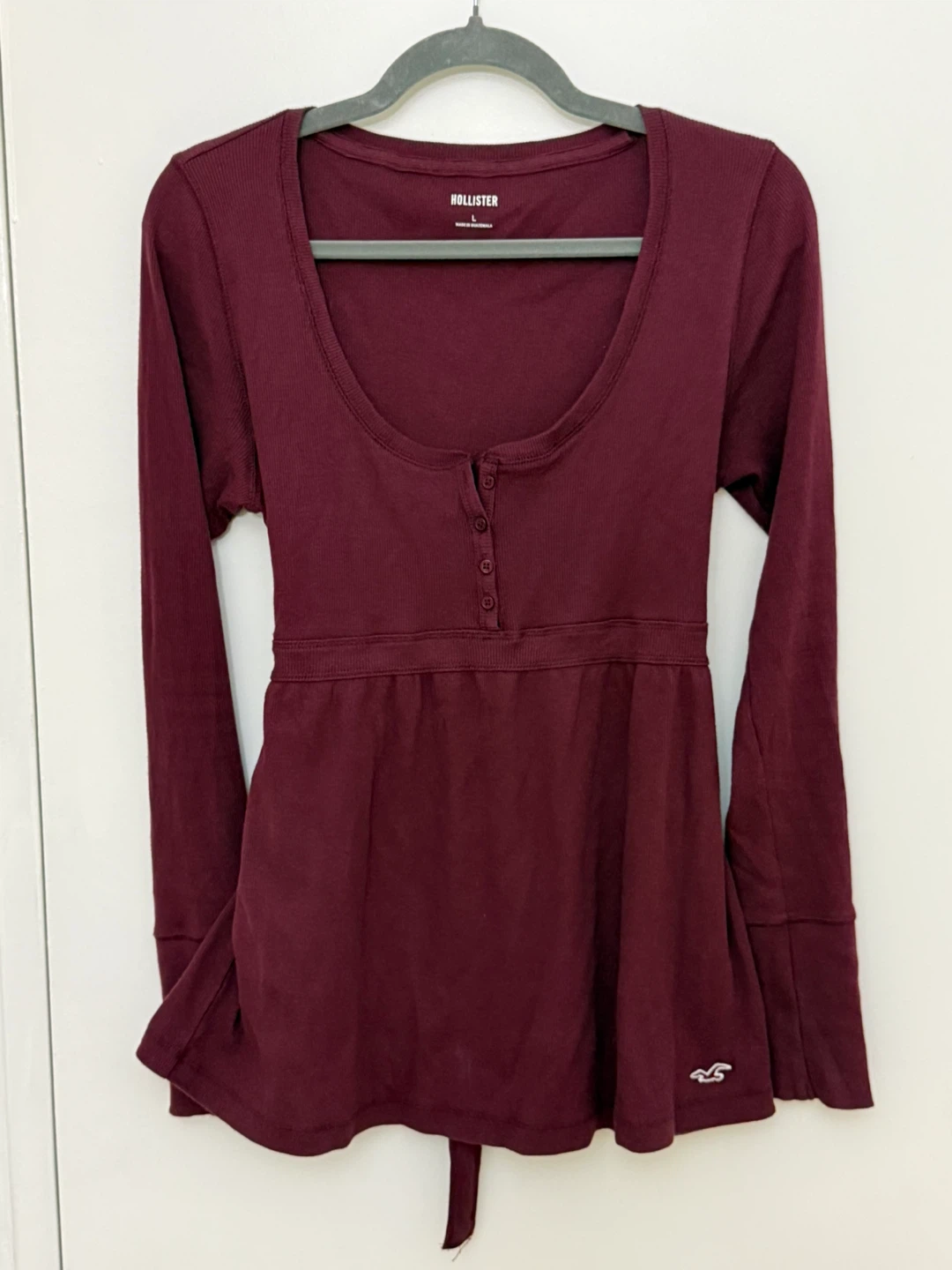 Hollister Red Tie-Back Henley Babydoll Top Size L